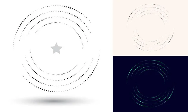 円の形をしたハーフトーンの星 丸いロゴやアイコン 設計要素としてベクトルフレーム 繰り返しの要素が中心にあります — ストックベクタ