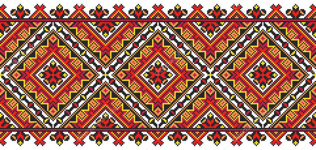 embroidered old handmade cross-stitch ethnic Ukraine pattern. Ukrainian towel with ornament. Rushnyk style in vector