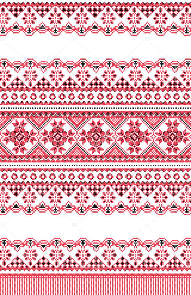 embroidered old handmade cross-stitch ethnic Ukraine pattern. Ukrainian towel with ornament. Rushnyk style in vector