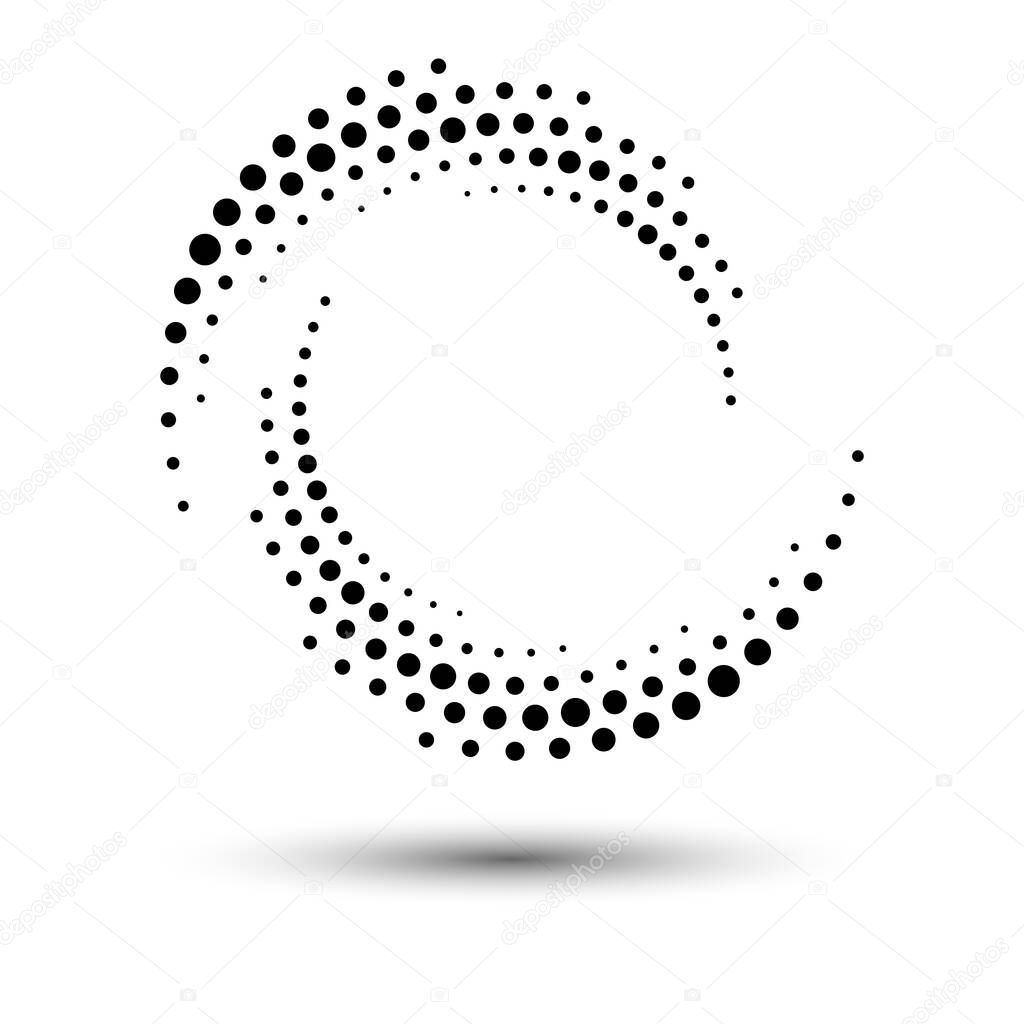 Modern abstract background. Halftone dots in circle form. Round logo. Vector dotted frame. Design element or icon.