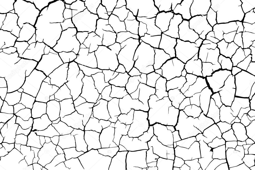 grunge black and white cracked earth pattern background, vector illustration
