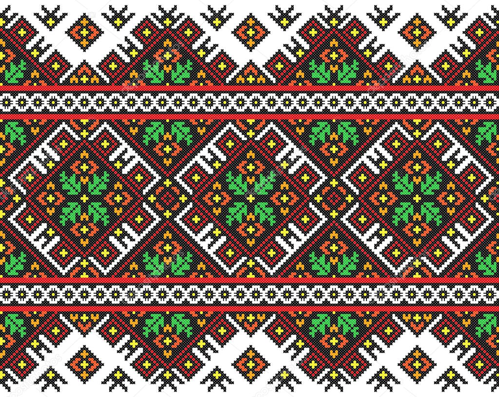 embroidered old handmade cross-stitch ethnic Ukraine pattern. Ukrainian towel with ornament. Rushnyk style in vector