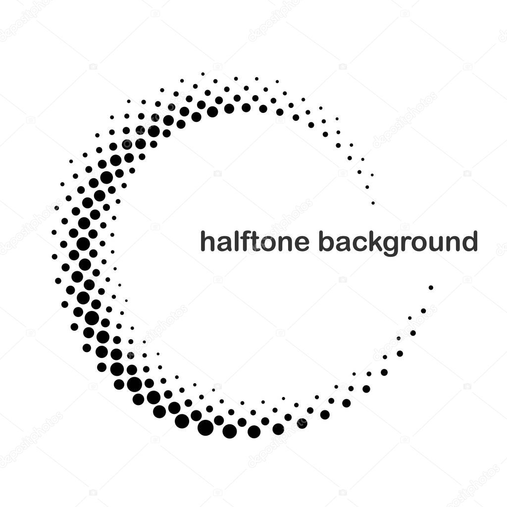 Modern abstract background. Halftone dots in circle form. Round logo. Vector dotted frame. Design element or icon.
