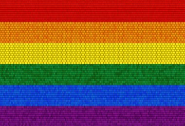 Lezbiyen, gey, biseksüel ve transseksüel bayrağı. LGBT organizasyonunun gökkuşağı gurur bayrağı. Tekstil taklidi.