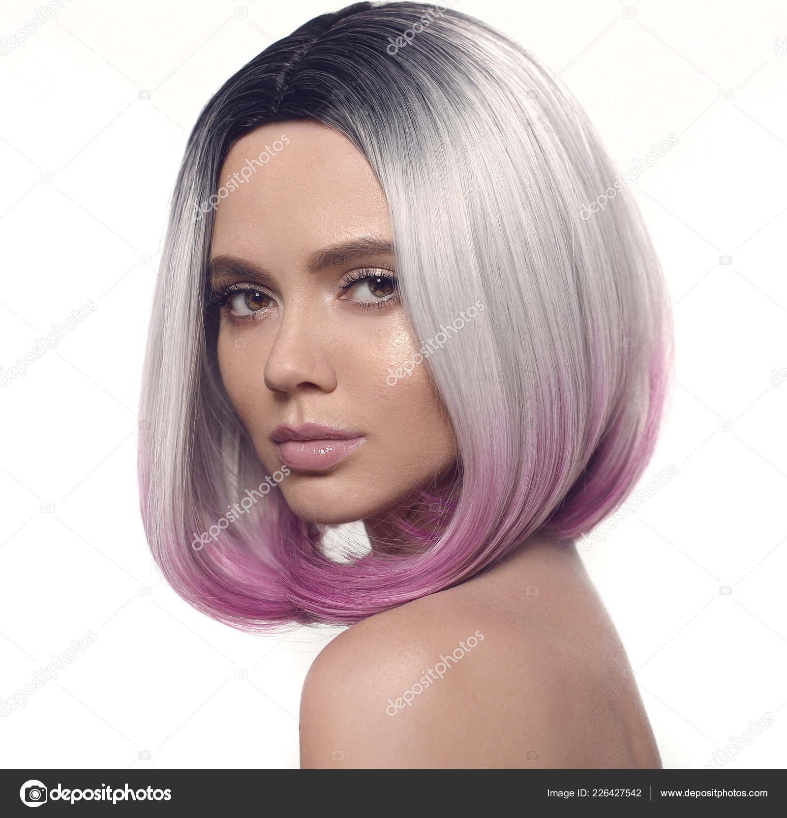 Ombre Bob Hairstyle Girl Portrait Beautiful Short Hair