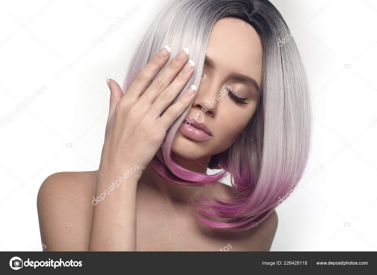 Ombre Bob Short Hairstyle Beautiful Hair Coloring Woman Trendy
