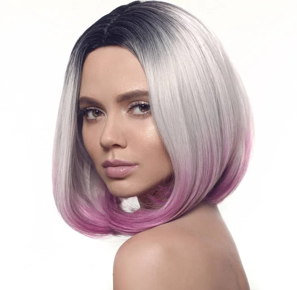 Ombre Bob Retrato Chica Peinado Hermoso Pelo Corto Para Colorear — Foto de Stock