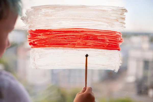 White Red Flag Symbol Peaceful Protest Belarus Support Protesters Hope — Stock Photo, Image