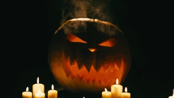 Helloween Tök Gyertyákkal Fekete Varrat Nélküli Hurok — Stock videók