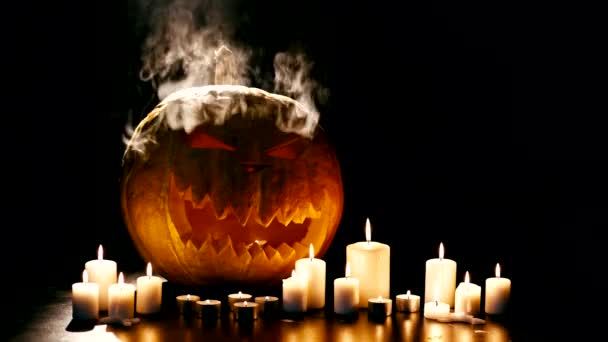 Calabaza Helloween con velas — Vídeos de Stock
