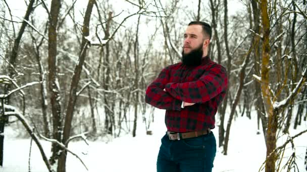 Bearded man with axe — Stock Video