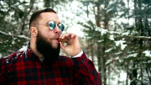 Fumar barbudo homem — Vídeo de Stock