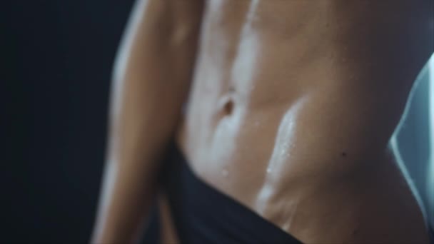 Abdomen Muscles Young Woman Shallow Depth Field Seamless Loop — Stock Video