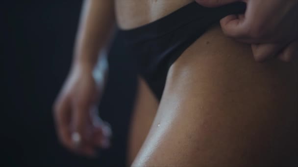 Abdomen Muscles Young Woman Shallow Depth Field — Stock Video