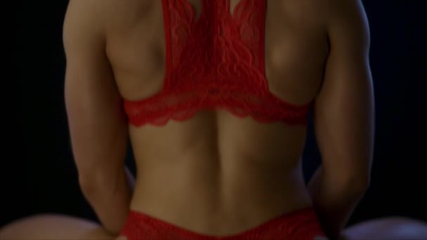 Spine Fit Young Woman Red Lingerie Black — Stock Video