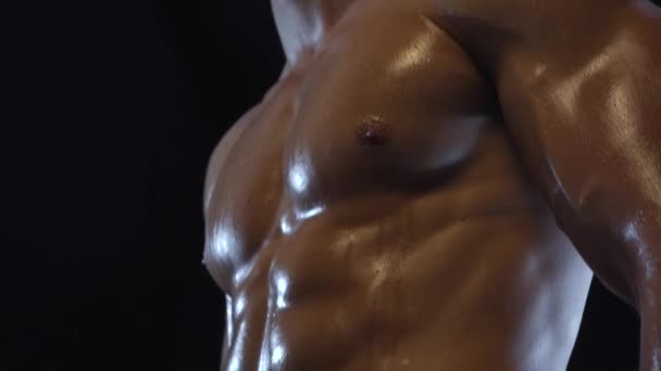 Jeune homme en forme montrant les muscles abdominaux — Video
