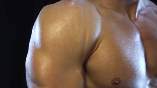 Jeune homme en forme montrant les muscles des épaules — Video