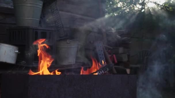 Feuerflamme im Grill — Stockvideo