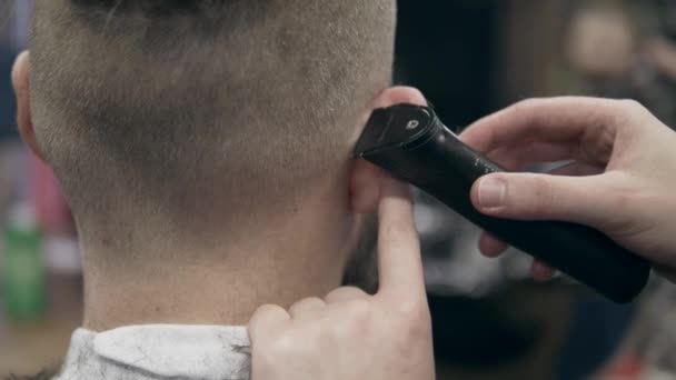 Joven Hombre Barbudo Guapo Barbería Cámara Lenta 50Fps 25Fps Corte — Vídeos de Stock