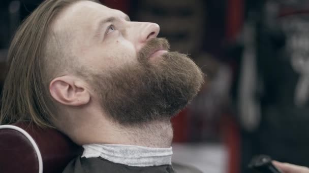 Young Handsome Bearded Man Barbershop Slow Motion 50Fps 25Fps Beard — Stock Video