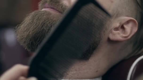Молодий Красивий Бородатий Чоловік Перукарні Повільний Рух 50Fps 25Fps Обрізка — стокове відео