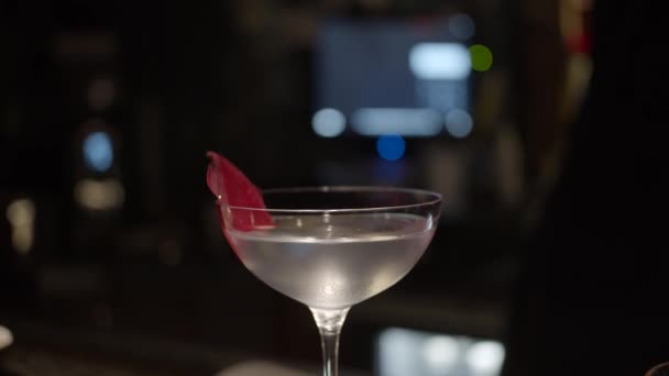 Cocktail Mit Rosenblatt Als Dekoration Schieberegler — Stockvideo