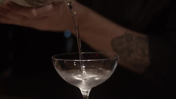 Процес Приготування Алкогольного Коктейлю Заливання Змішаного Коктейлю Останнє Скло Мала — стокове відео