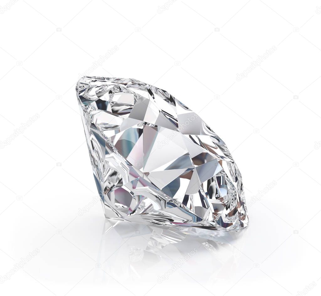 Large diamond jewel. 3d image. White background.