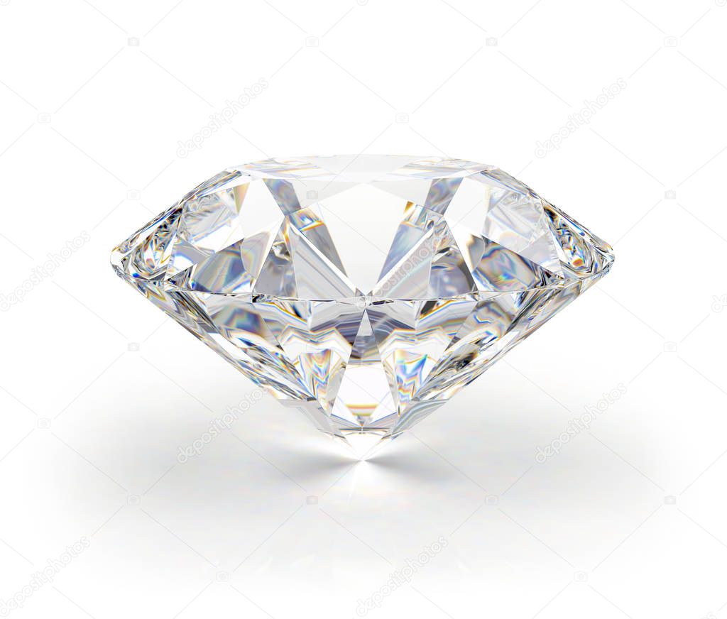Large diamond jewel. 3d image. White background.