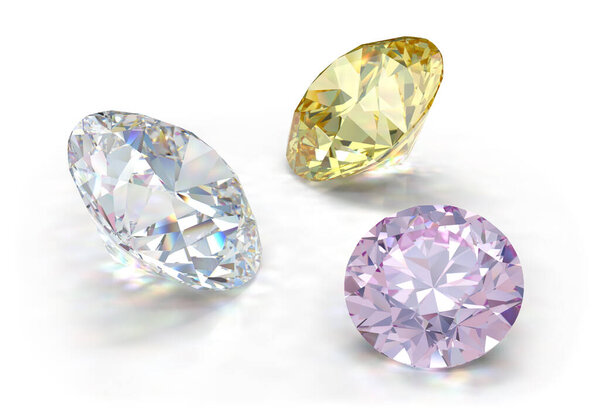 Three large, multi-colored diamonds. 3d image. White background.