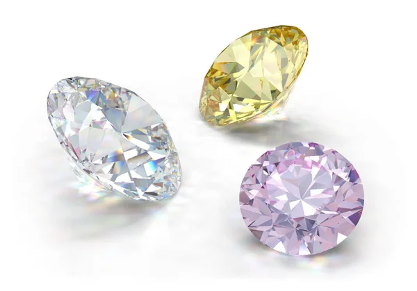 Drie Grote Veelkleurige Diamanten Beeld Witte Achtergrond Rechtenvrije Stockfoto's