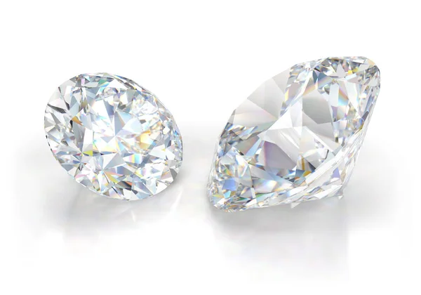 Dua Besar Berlian Yang Indah Gambar Latar Belakang Putih — Stok Foto