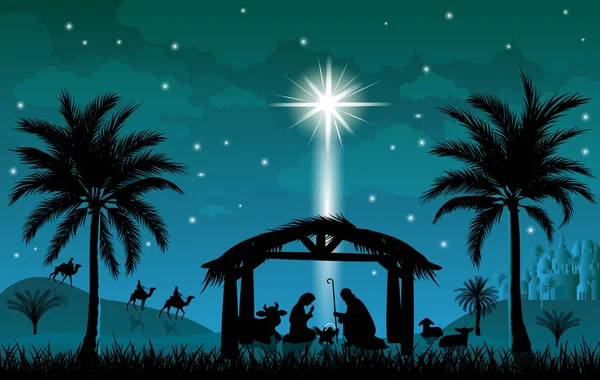 Scène Nativité Jésus Christ Noël Scène Noël Nuit Noël — Image vectorielle