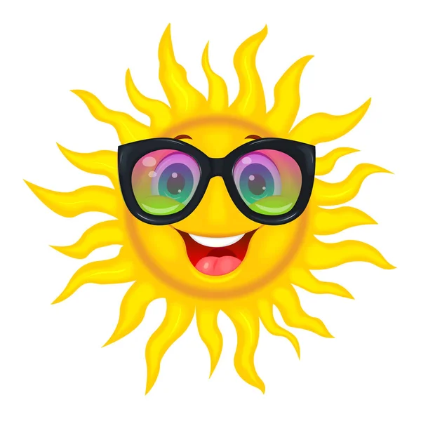 Eine Fröhliche Cartoon Sonne Schutzbrille Vor Der Sonne Eine Fröhliche — Stockvektor