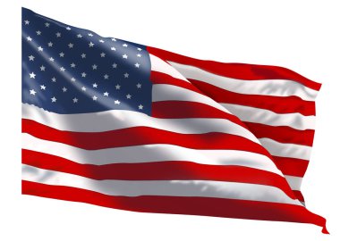 Amerikan bayrağı beyaz zemin üzerinde. Amerika Birleşik Devletleri bayrağı.                                                                                                            