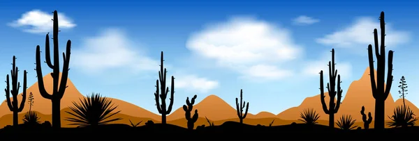 Deserto Pedregoso Com Cactos Contra Céu Azul Nuvens Brancas Deserto — Vetor de Stock