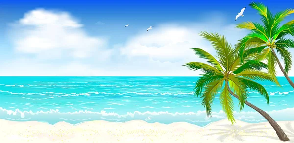 Tropischer Strand, Palmen 1 — Stockvektor