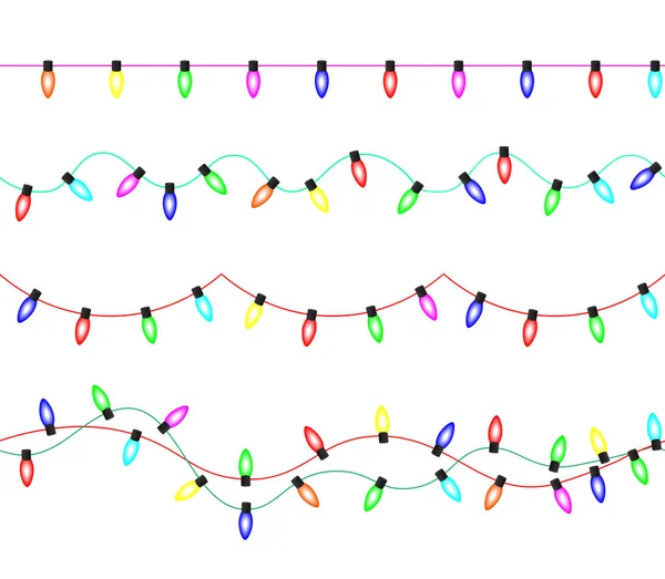 Guirlande Lumières Noël Lumineuses Frontière Sans Couture Depuis Une Guirlande — Image vectorielle