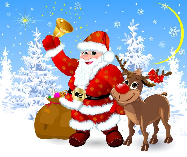 圣诞节前夕的圣诞老人和驯鹿 — 图库矢量图片