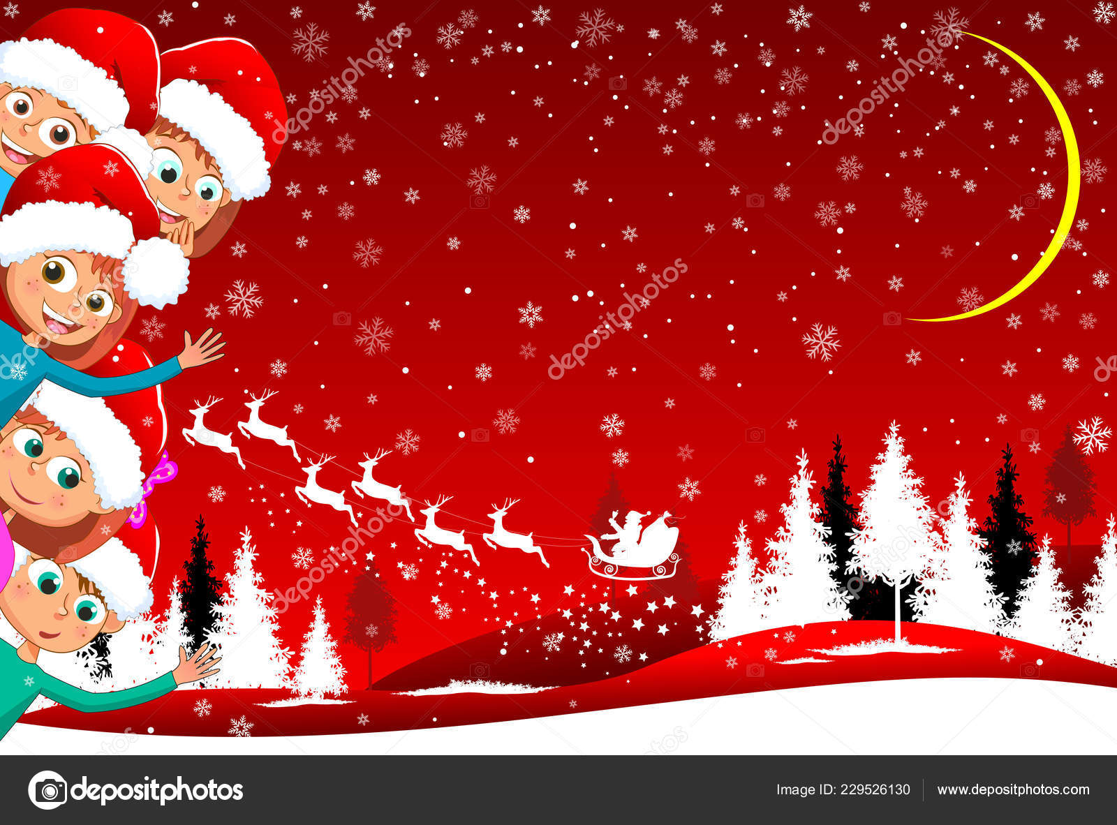 Little Kids Red Winter Background Children Backdrop Winter Landscape Santa Stock Vector C Liole 229526130