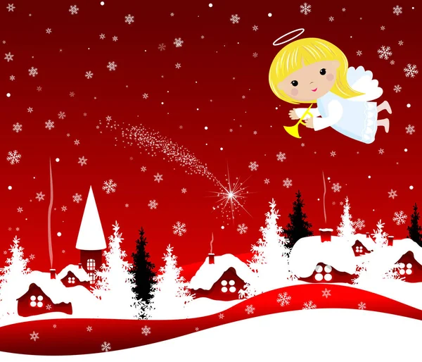 Ángel de Navidad en el cielo en Nochebuena — Vector de stock