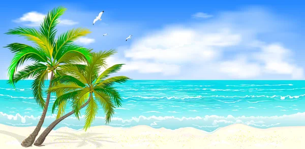 Tropikalny Seascape z palmami — Wektor stockowy