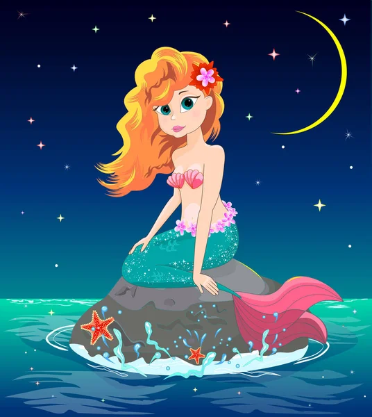 Lovely mermaid on the stone — Stock Vector