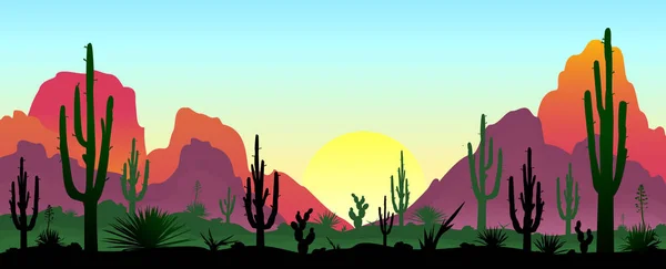 Desierto pedregoso con cactus — Vector de stock