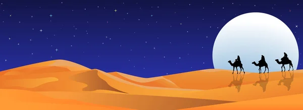 Верблюди вночі в пустелі — стоковий вектор