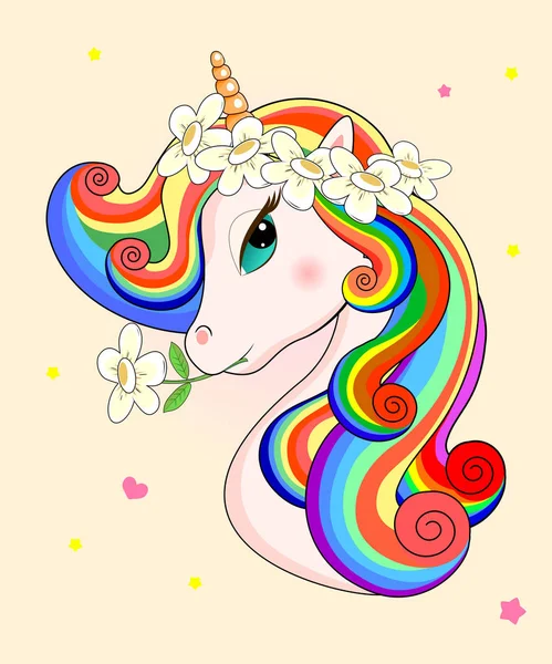 Lovely unicorn with flowers — Stock Vector