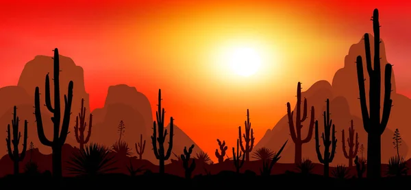Desierto de piedra con cactus 1 — Vector de stock
