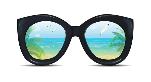 Sommersonnenbrille mit Reflexion eines tropischen Strandes — Stockvektor