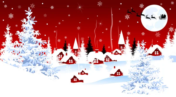 Pequeño pueblo en invierno Noche de Navidad — Vector de stock