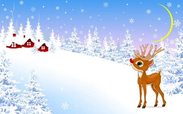 冬天背景上的小小鹿 — 图库矢量图片